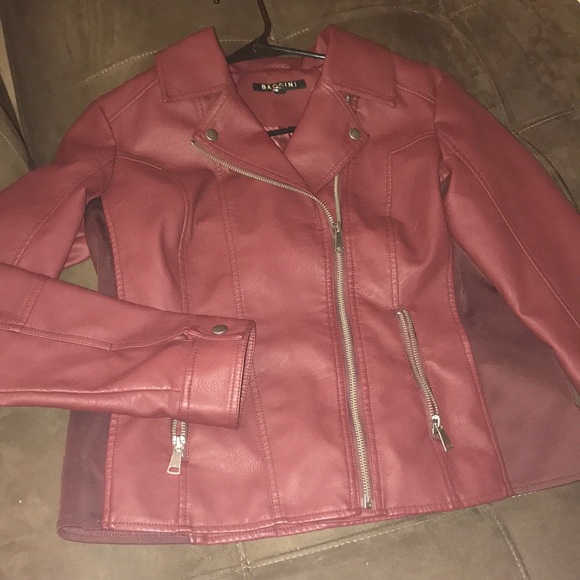 Baccini Cranberry Red Vegan leather Motto Jacket - Picture 3 of 5